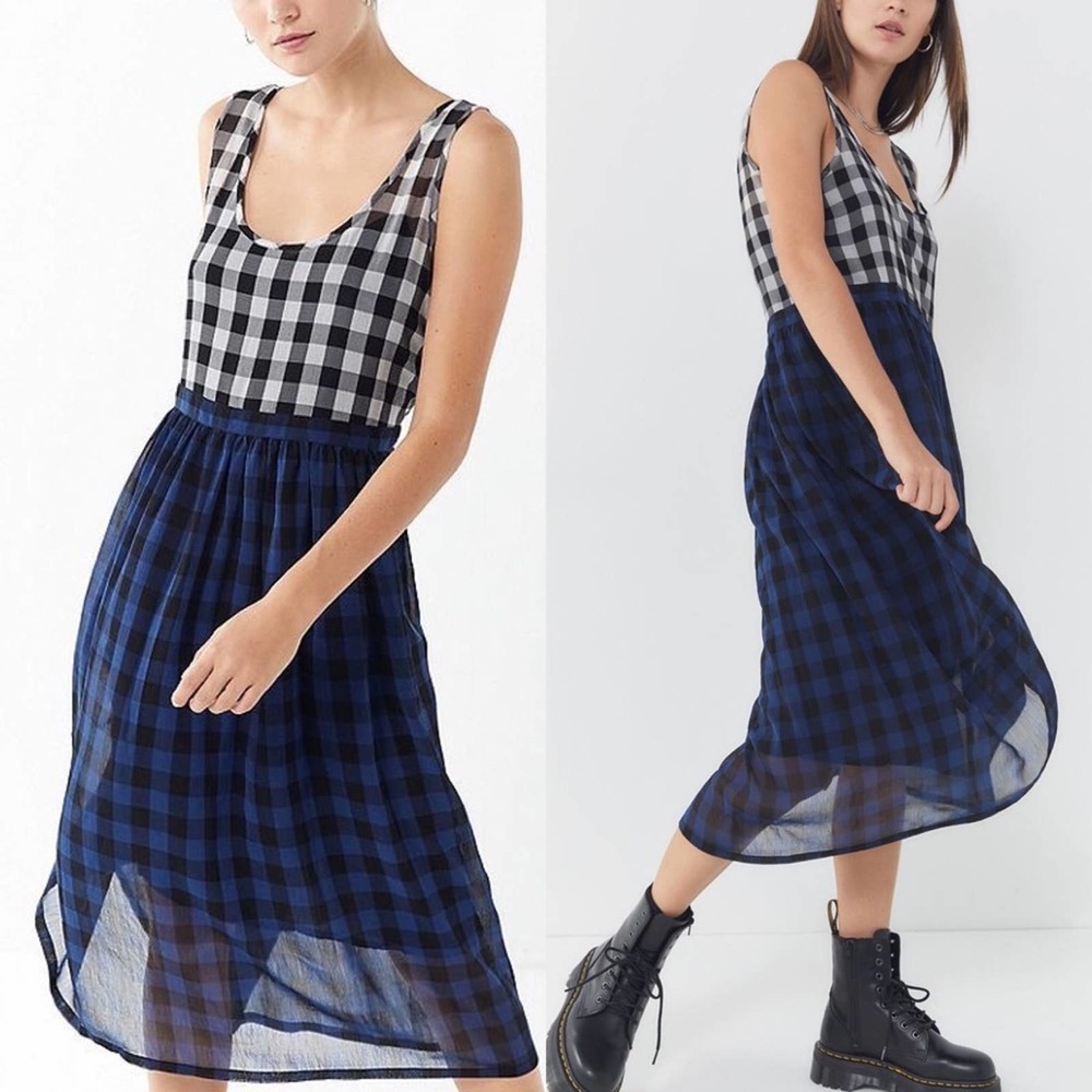NEW UO Cameron Mixed Plaid Midi Dress S